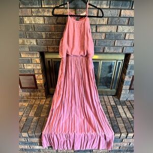 Entro Pink Pleated Maxi Gown Scoop Neck Sleeveless